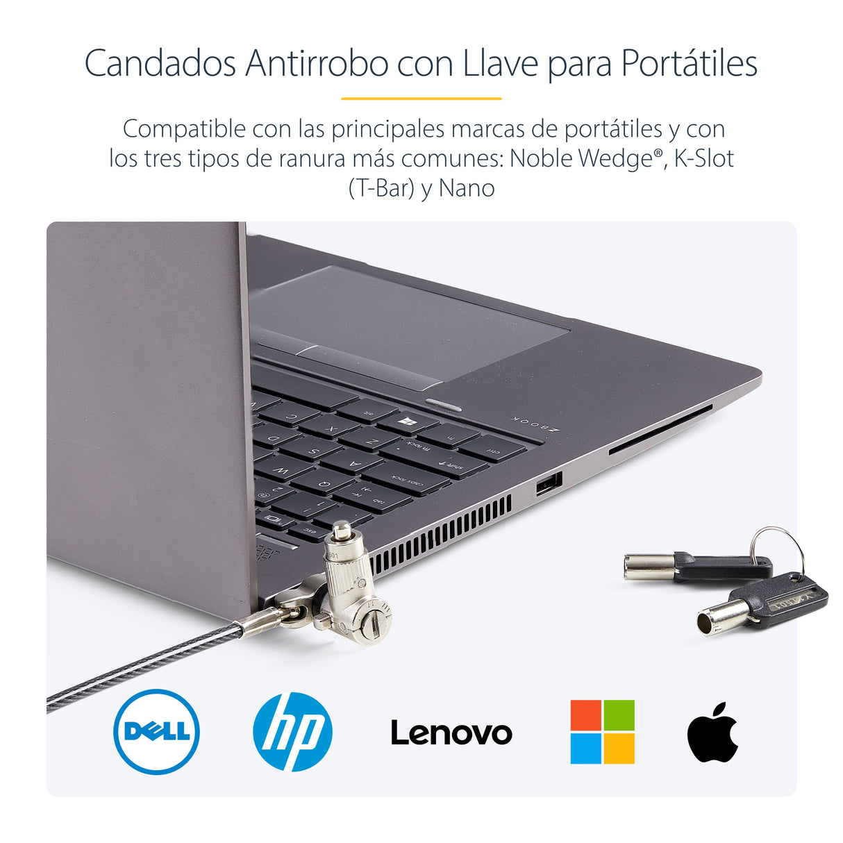 StarTech.com Paquete de 25 Candados Universales Noble/Noble Wedge&reg;/K-Slot con Llave para Portátil - Cables de Se