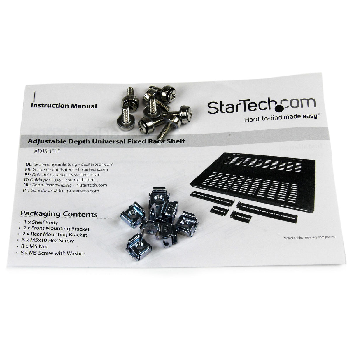 StarTech.com Estante Bandeja Fijo para Gabinete Rack de Servidores con Profundidad Ajustable Rack Estantería ajustable Negro 80 kg 1U