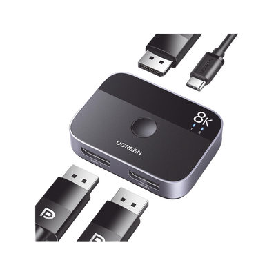 Ugreen Conmutador DP 1.4 8K | Display Port Splitter 2 Entradas a 1 Salida | Bidireccional | 3D