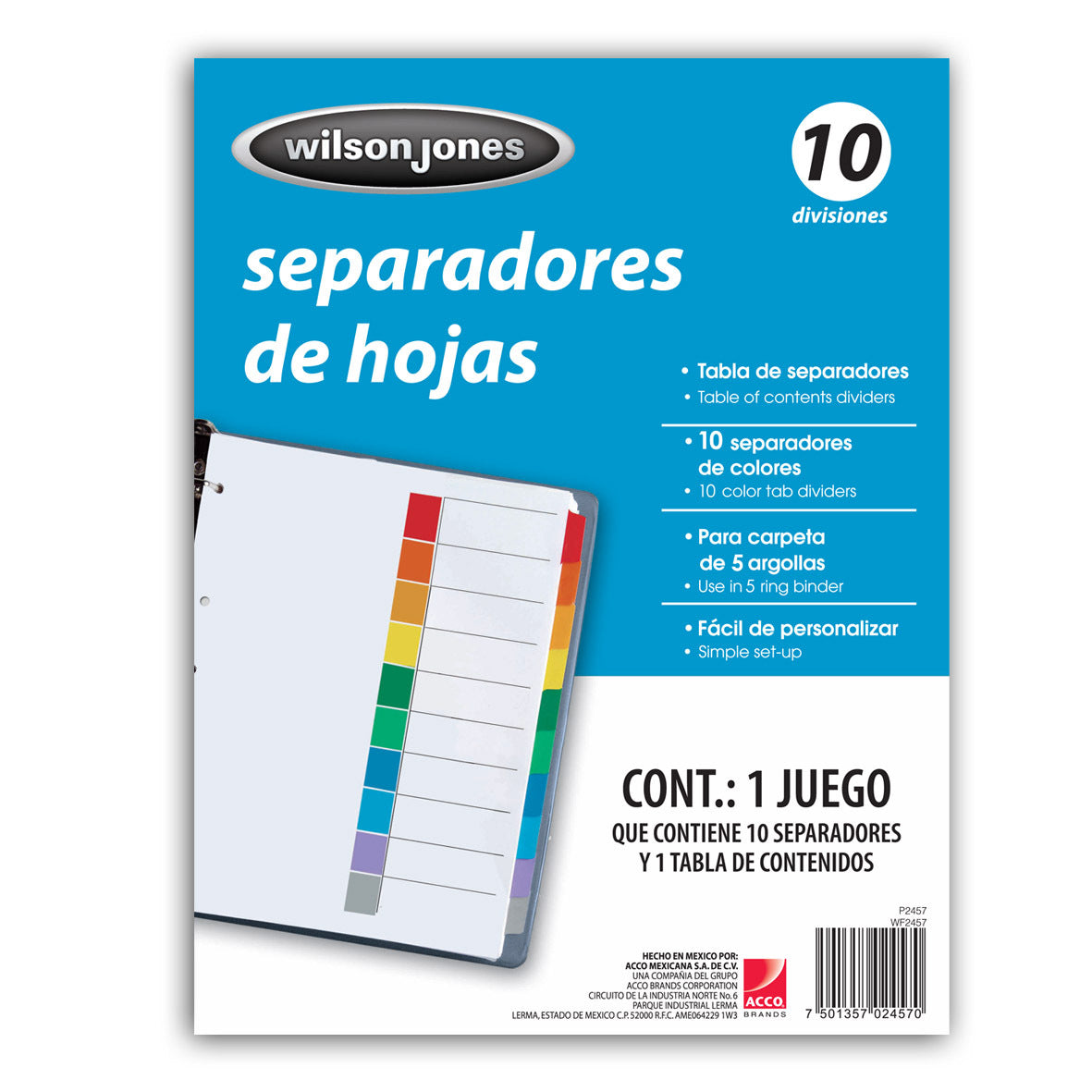 Acco P2457 divisor Azul 10 pieza(s)