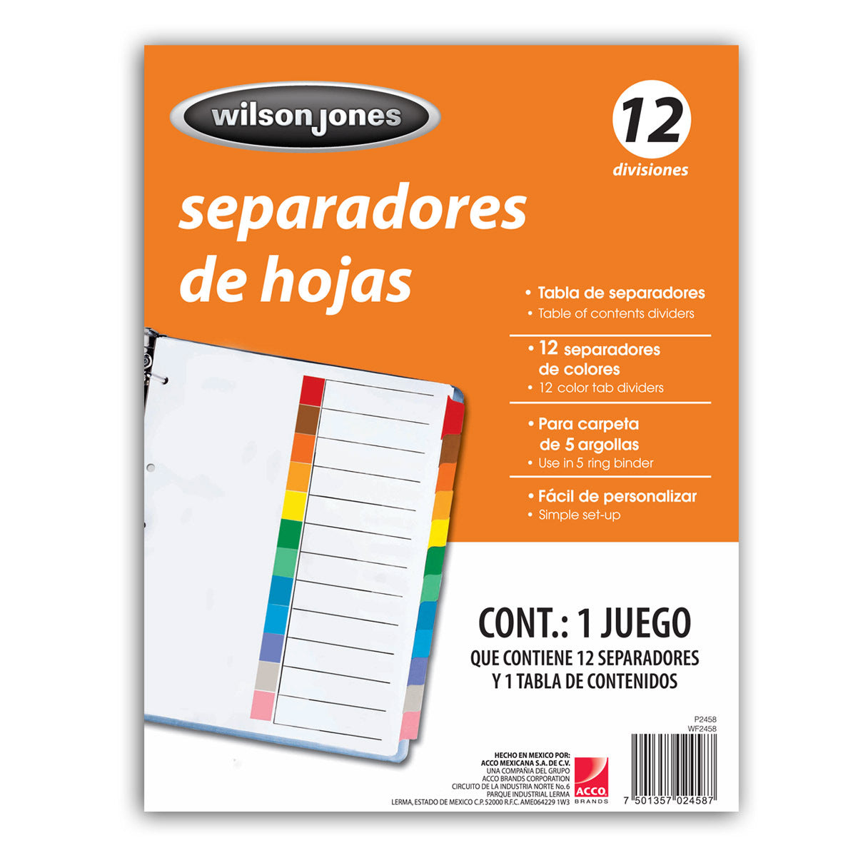 Acco P2458 divisor Naranja 12 pieza(s)