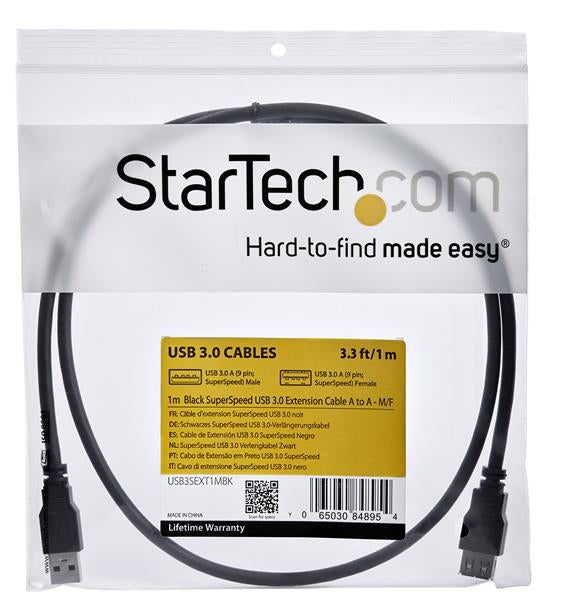 StarTech.com Cable 1m Extensión Alargador USB 3.0 SuperSpeed - Macho a Hembra USB A - Extensor - Negro Cable USB 3.2 Gen 1 (3.1 Gen 1) USB A USB A Macho