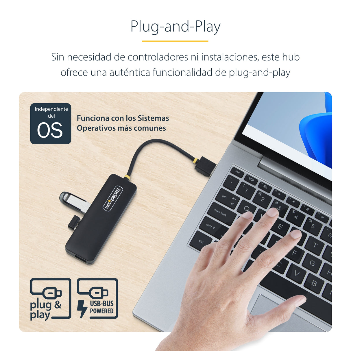 StarTech.com Hub USB-A de 4 Puertos - Ladrón USB de 4 Puertos - Alimentado por el Bus - USB 3.0 de 5Gbps - Hub Portátil