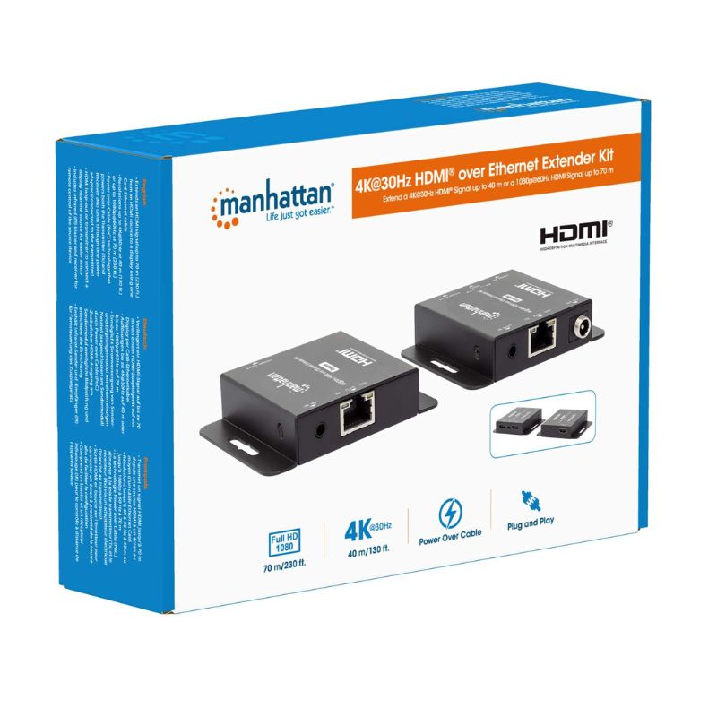 Extensor HDMI Manhattan sobre Ethernet 4K 30Hz 40m, Full HD, 3D, IR Control, 150ft