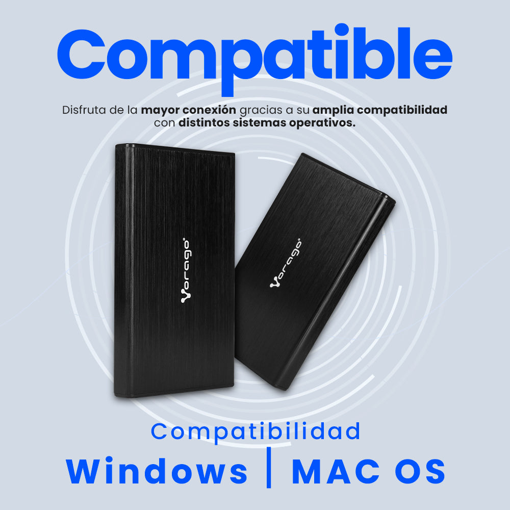 Vorago HDD-202 caja para disco duro externo Cubierta de disco duro/SSD Negro 2.5", SATA, 10 Gbit/s, Conexión USB