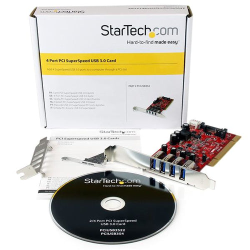 StarTech.com Tarjeta Adaptador PCI USB 3.0 (5Gbps) SuperSpeed 4 Puertos Con Alimentación SATA LP4 - Hub Concentrador Int