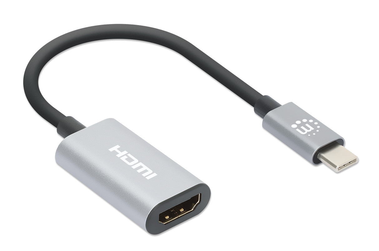 Manhattan Cable USB-C a HDMI, 4K@60Hz + USB 5 Gbps (USB 3.2 Gen1 / USB 3.0), 11 cm, macho a macho, negro/plata, 3 años de garantía Cable Derecho Derecho 0,11 m USB Tipo C