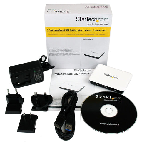 StarTech.com Adaptador de Red NIC Gigabit Ethernet Externo USB 3.0 con Hub Concentrador 3 Puertos con Alimentación Tarje