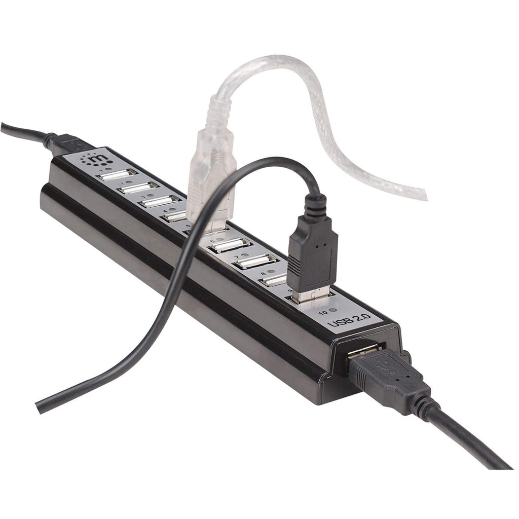 Manhattan Hub USB-A de sobremesa de 10 puertos, 10x USB-A, 480 Mbps (USB 2.0), Funciona por USB o con fuente de alimentación externa (no incluida) para mayor potencia en los dispositivos conectados hubs de interfaz USB 2.0 USB 2.0 10 10