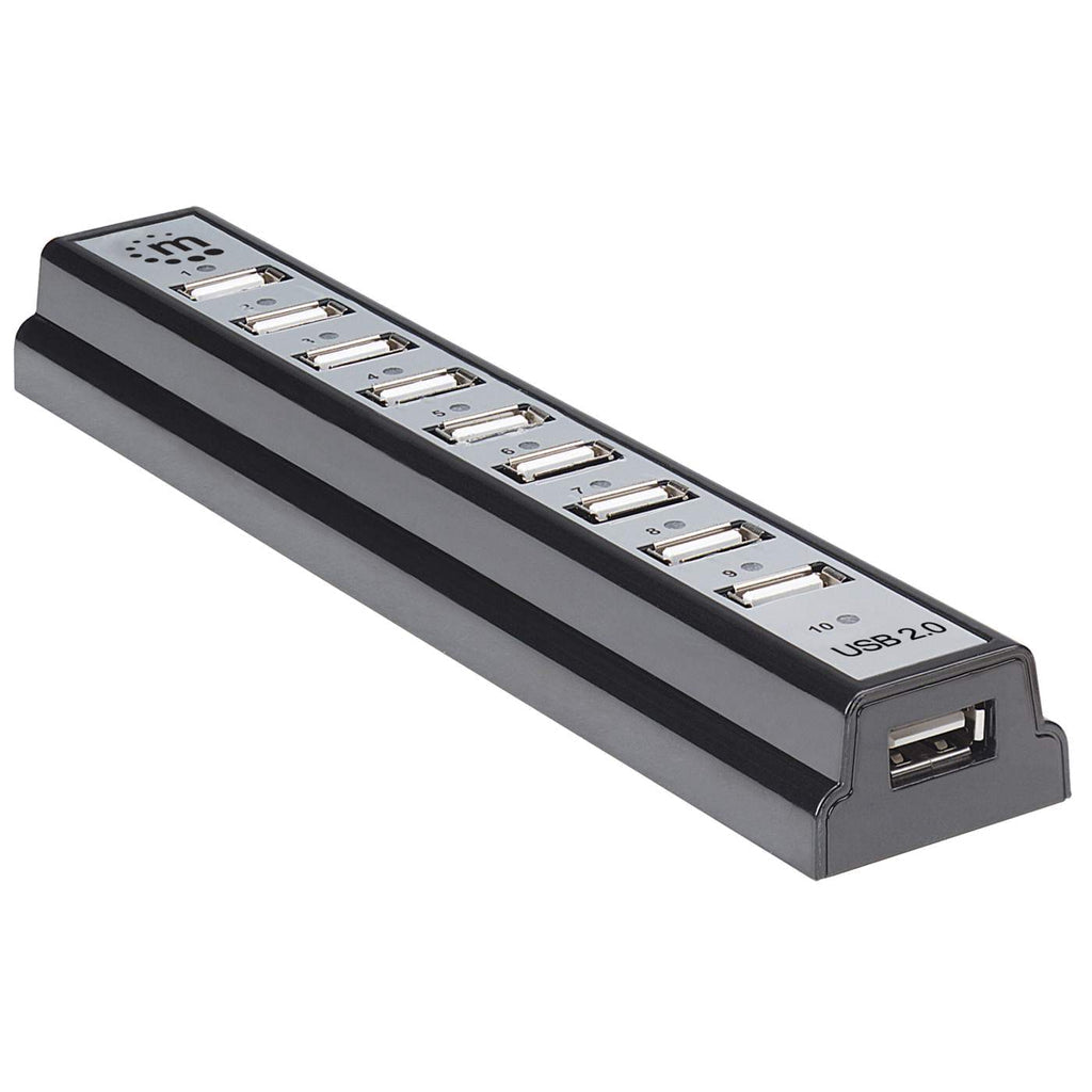 Manhattan Hub USB-A de sobremesa de 10 puertos, 10x USB-A, 480 Mbps (USB 2.0), Funciona por USB o con fuente de alimentación externa (no incluida) para mayor potencia en los dispositivos conectados hubs de interfaz USB 2.0 USB 2.0 10 10