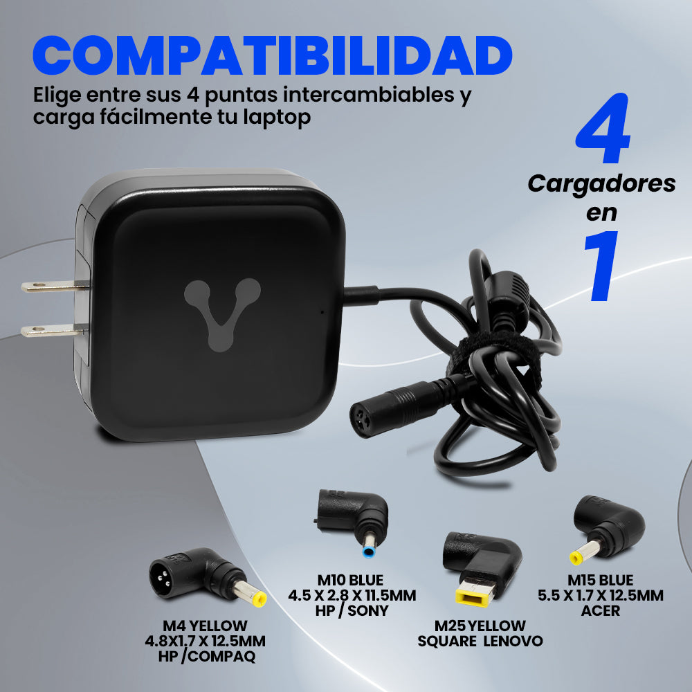 Vorago AU-405 adaptador e inversor de corriente Interior 65 W Negro, Computadora portátil, 110 - 240 V
