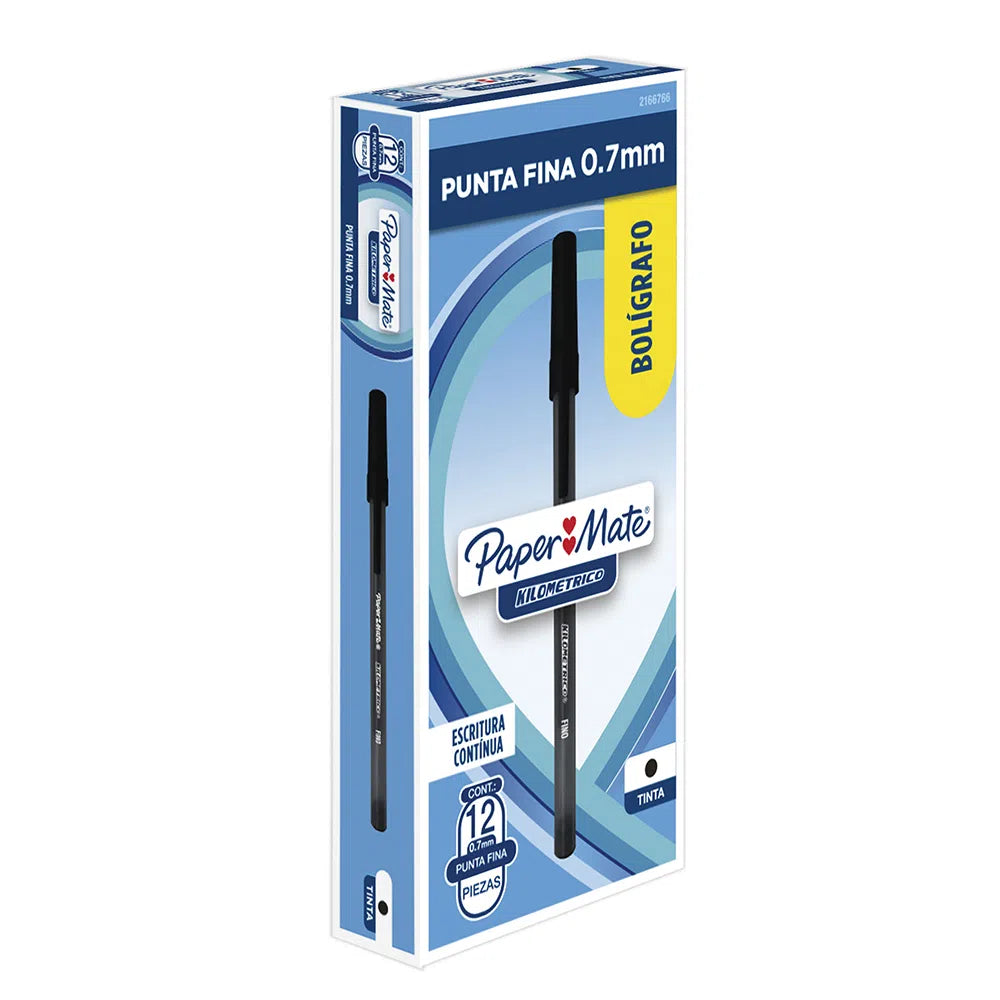 Bolígrafo Papermate Kilométrico Económico Punto Fino 0.7Mm Color Negro Caja C/12 Pzas FullOffice.com