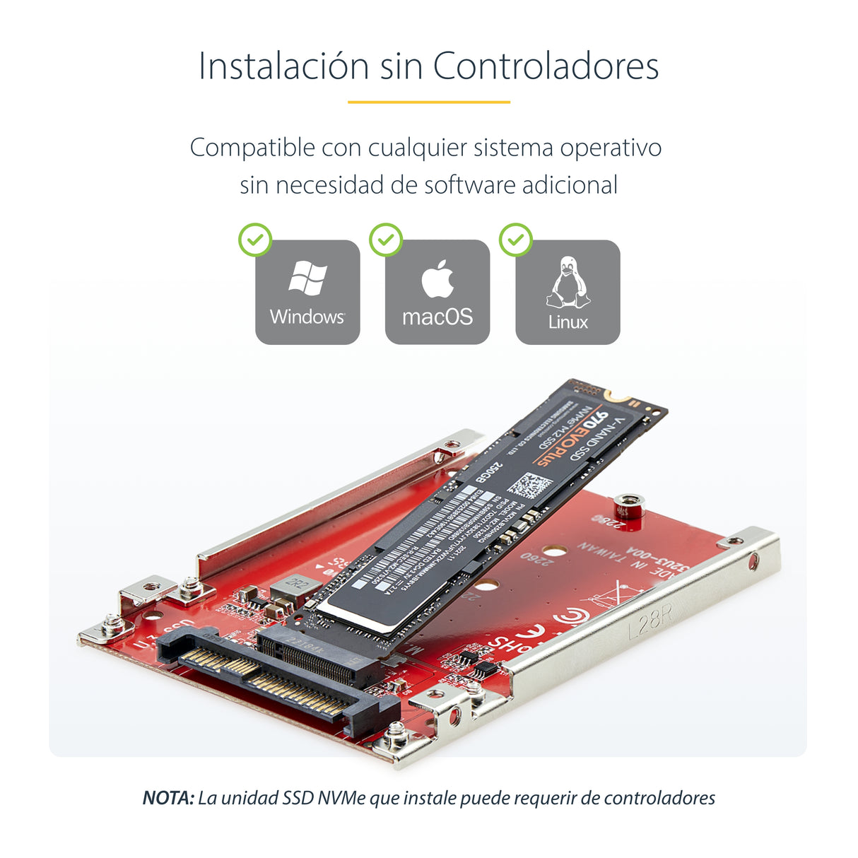 StarTech.com Adaptador M.2 a U.3 para SSDs M.2 NVMe - Conversor Adaptador de Host de Unidad M.2 PCIe a U.3 de 2,5 (SFF-T