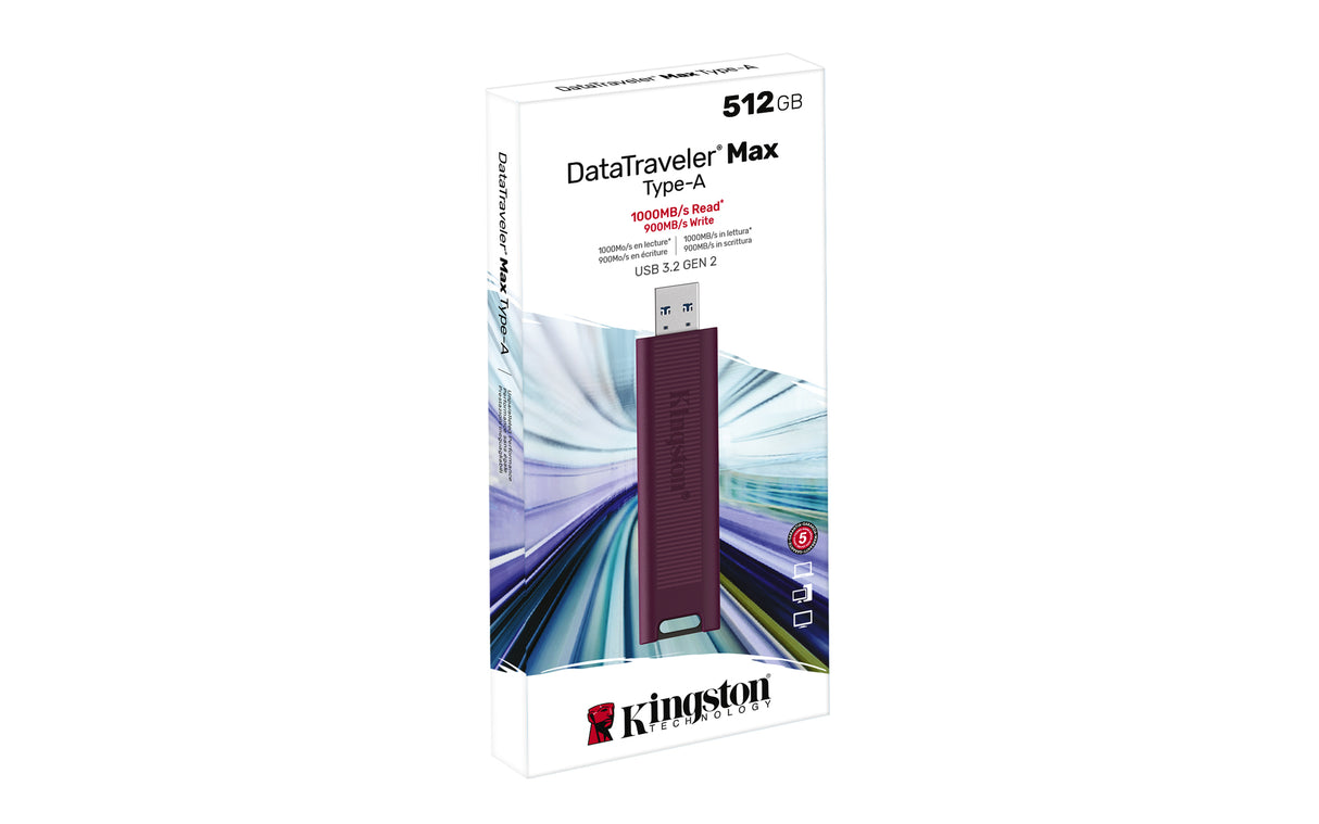 Kingston Technology 512GB DataTraveler Max Type-A 1000R/900W USB 3.2 Gen 2 Memoria Flash 512 GB USB tipo A 3.2 Gen 2 (3.1 Gen 2) 1000 MB/s