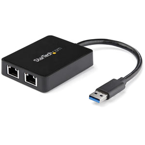 StarTech.com Adaptador Tarjeta de Red NIC Externa USB 3.0 2 Puertos Gigabit Ethernet RJ45 y Puerto USB tarjetas de red Alámbrico USB Ethernet 2