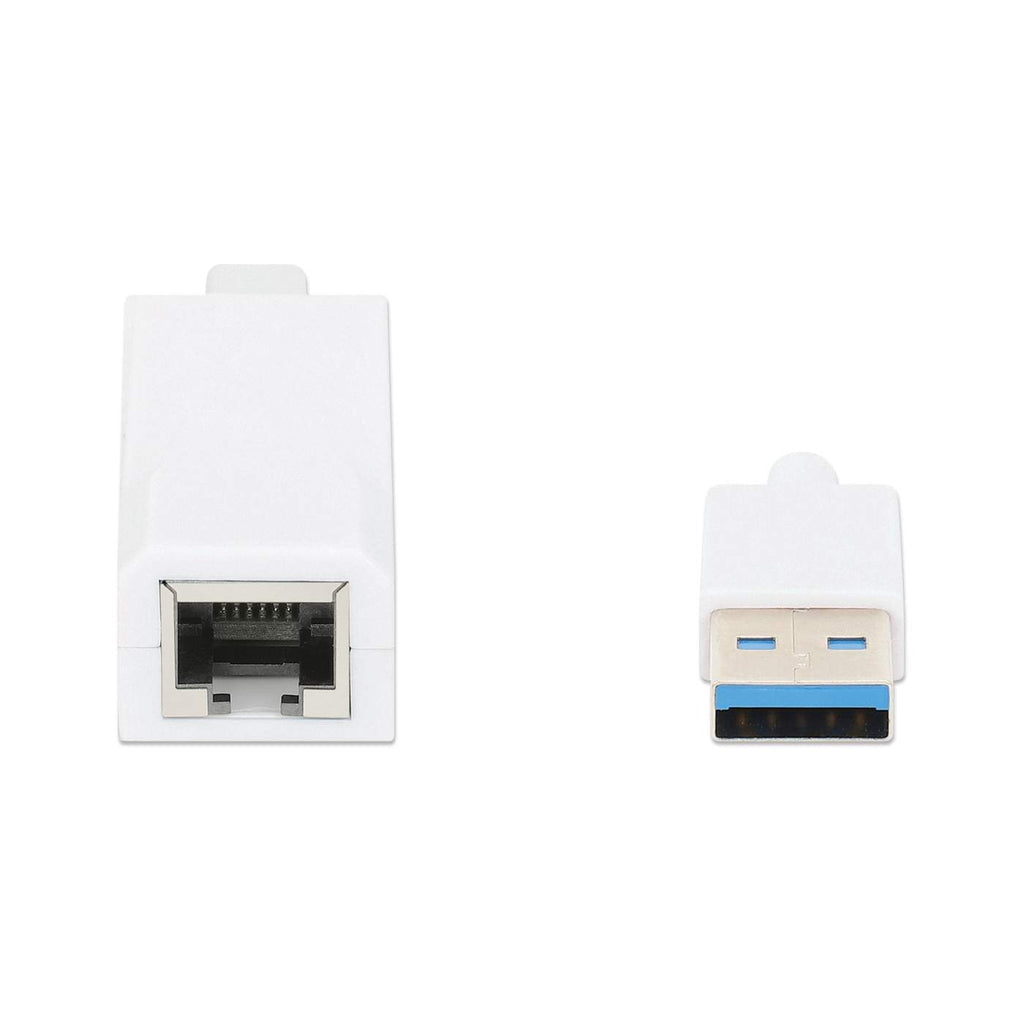 Manhattan Adaptador de red Gigabit USB-A, 10/100/1000 Mbps, 5 Gbps (USB 3.2 Gen1 / USB 3.0), Ethernet RJ45, blanco, 3 años de garantía, equivalente a USB31000SW tarjetas de red Alámbrico USB Ethernet 1
