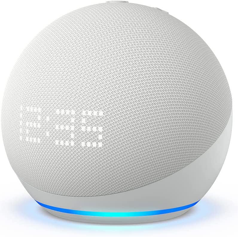 AMAZON ECHO DOT 5TA GEN SMART CLOCK SPEAKER ALEXA GLACIER WHITE B09B8VN8YQ