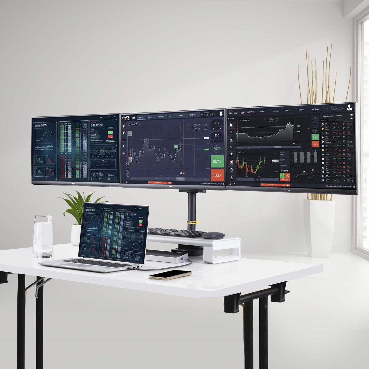 StarTech.com Soporte de Escritorio para 3 Monitores VESA 75x75/100x100 de 27 Pulgadas - Grommet o Abrazadera en C - Ajus