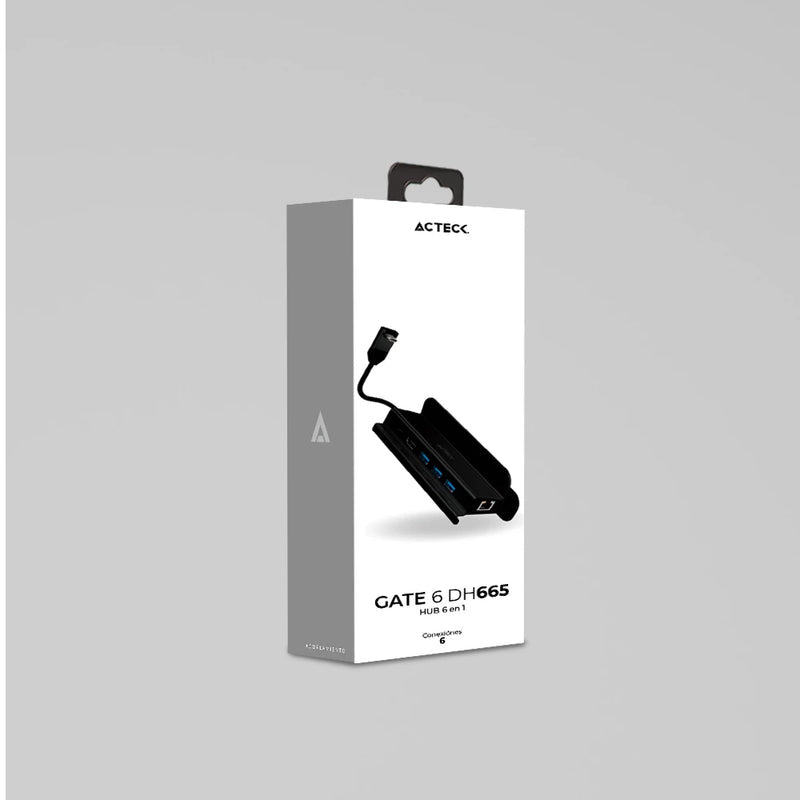 Acteck Gate 6 DH665 USB 3.2 Gen 1 (3.1 Gen 1) Type-C 10200 Mbit/s Negro, HDMI, 3840 x 2160 Pixeles