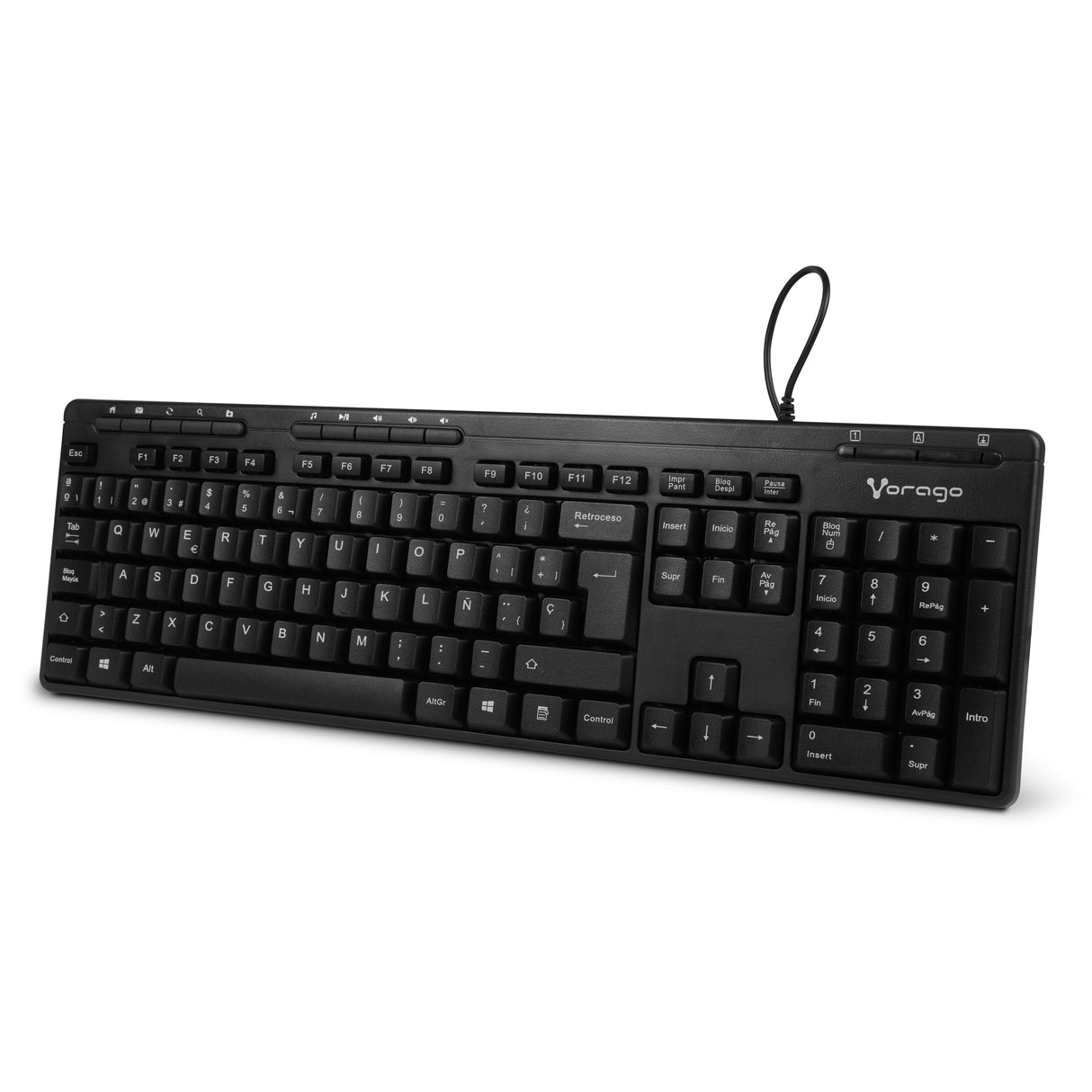 Vorago KB-202 teclado Oficina USB Español Negro, Tamaño completo (100%), Alámbrico