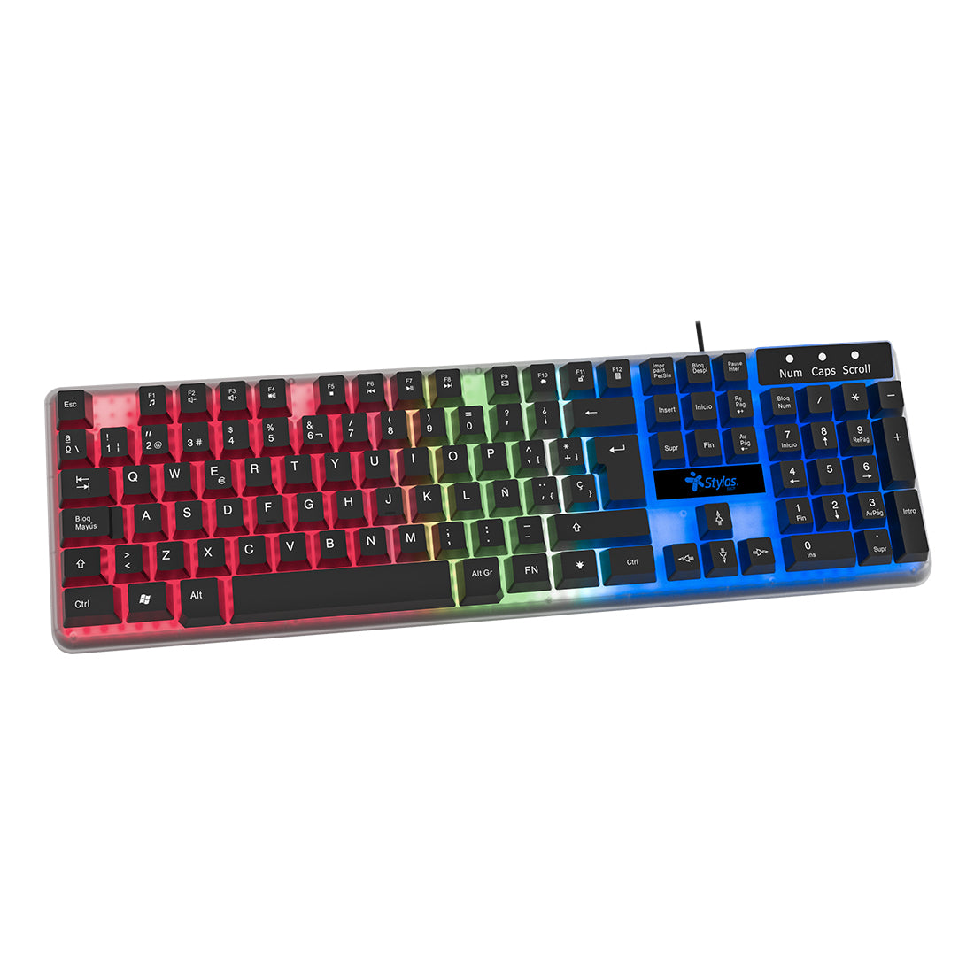Teclado Alambrico Stylos Membrana 100% 105 Teclas LED Conexión USB 1.4m Transparente