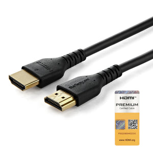 StarTech.com Cable HDMI 2.0 Certificado Premium de Alta Velocidad con Ethernet de 1m - Delgado - UHD 4K 60Hz - con Fibra
