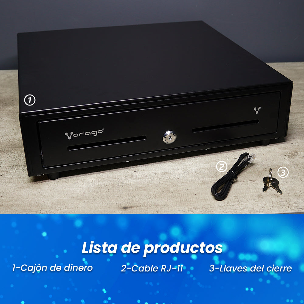 CAJON DE DINERO METAL VORAGO CD-100 5 BILLETES 8 MONEDAS RJ11