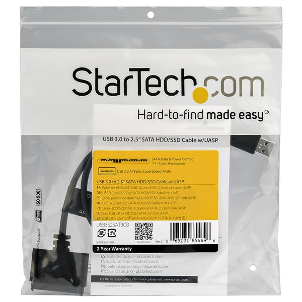 StarTech.com Cable SATA a USB con UASP, Negro, 6 Gbit/s, FCC, USB3S2SAT3CB