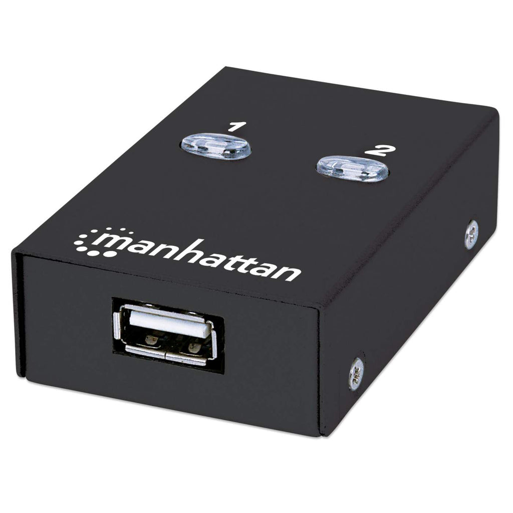 Manhattan Conmutador USB-A de uso compartido automático, 2x puertos USB-B, 480 Mbps (USB 2.0), control dual (autosensing o manual), Alimentado por USB
