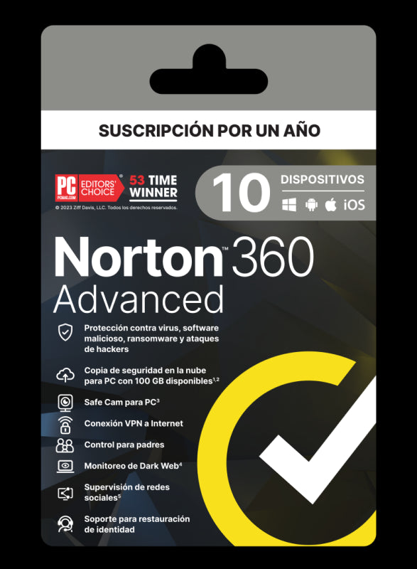 NORTON 360 ADVANCED 10 USR 1YR, Protección Total para 10 Usuarios por 1 Año