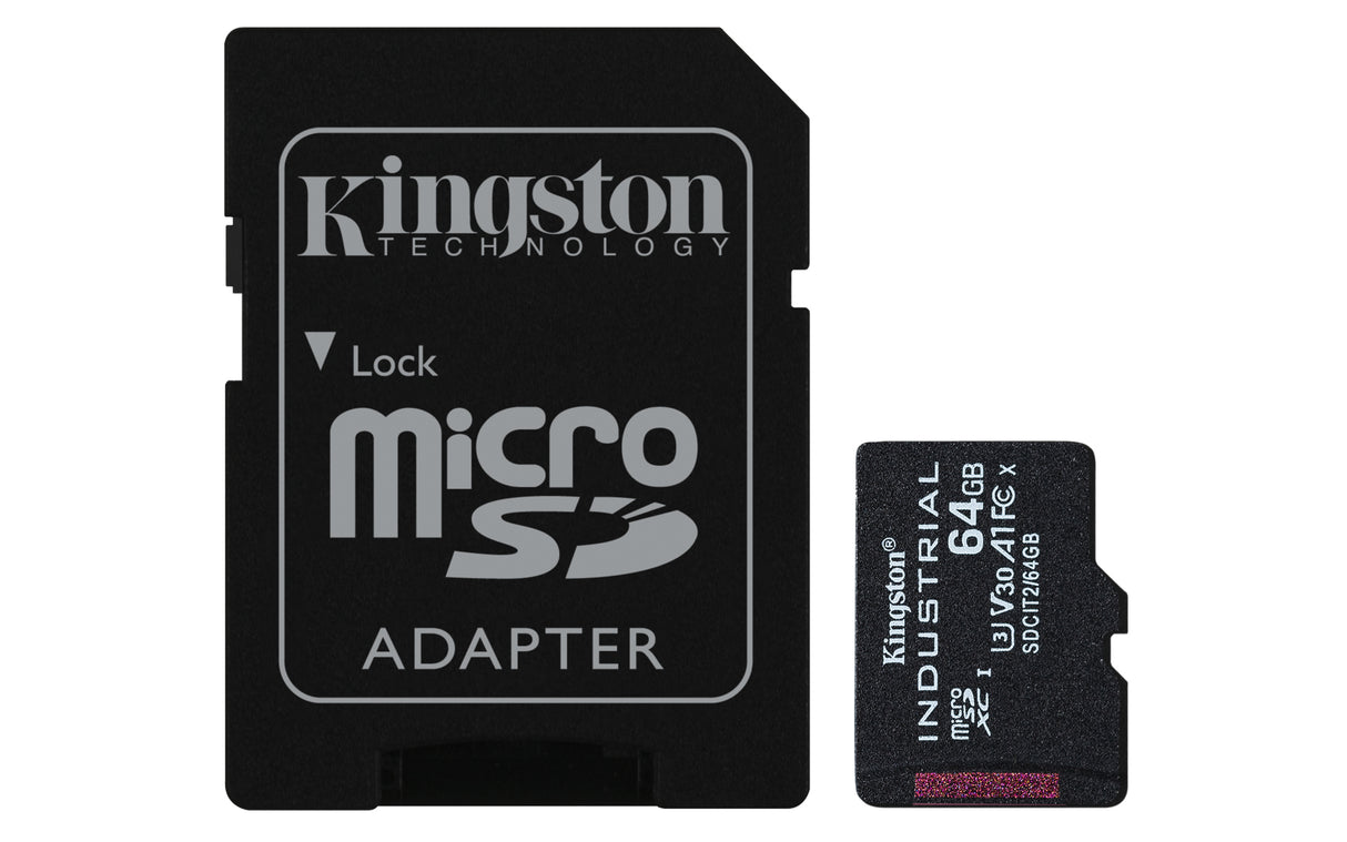 Kingston Technology Tarjeta 64GB microSDXC Industrial C10 A1 pSLC + adaptador SD Memoria Flash 64 GB MicroSDXC 100 MB/s 80 MB/s