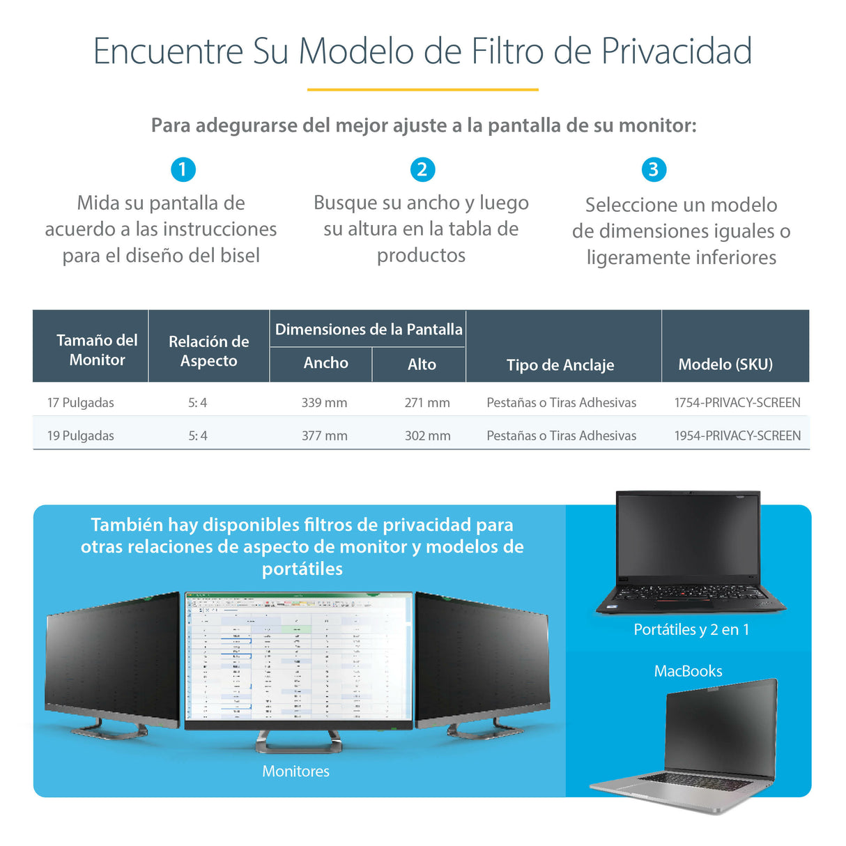 StarTech.com Filtro de Privacidad de 19 Pulgadas 5:4 para Monitor - Pantalla de Privacidad Protector Anti Brillo - Anti