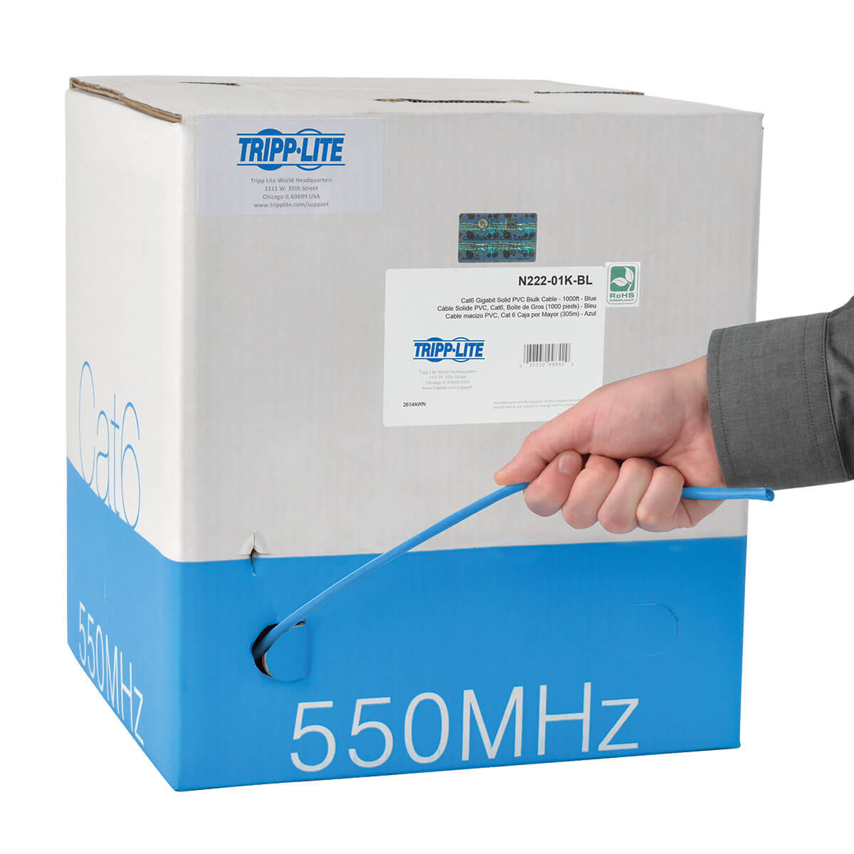 Tripp Lite N222-01K-BL Cable Ethernet a Granel de PVC Cat6 UTP Gigabit Núcleo Sólido, Azul, 304.8 m