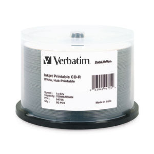 Verbatim CD-R 80MIN 700MB 52X DataLifePlus White Inkjet, Hub Printable 50pk Spindle 50 pieza(s)