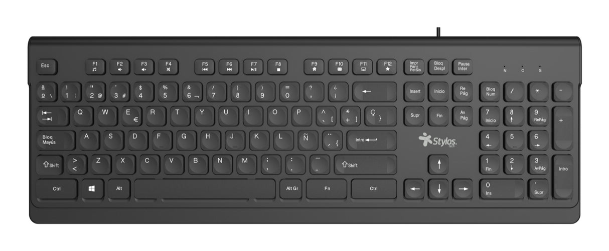 Teclado Alambrico Stylos Membrana 100% 104 Teclas Conexión USB A 1.5m Negro