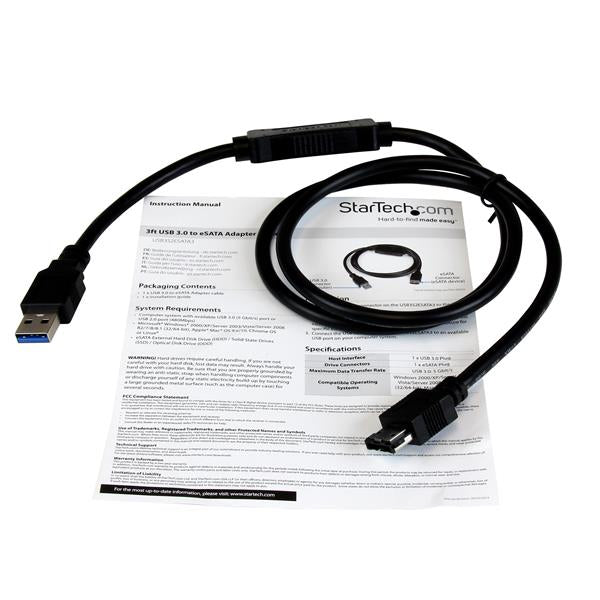 StarTech.com Cable de 91cm Adaptador USB 3.0 a eSATA para Disco Duro o SSD - SATA de 6 Gbps Cable USB A Macho Hembra Si