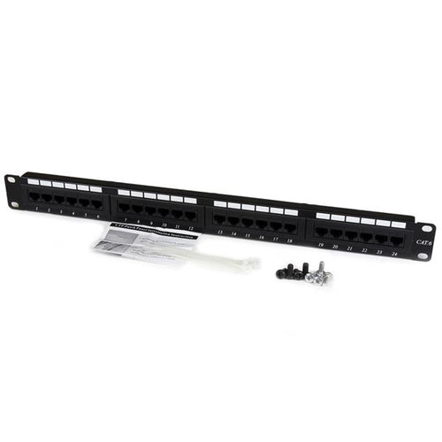 StarTech.com Panel de Parcheo 1U Cat6 110 con 24 Puertos para Montaje en Rack Paneles de parcheo 24 RJ-45 Montaje en bas