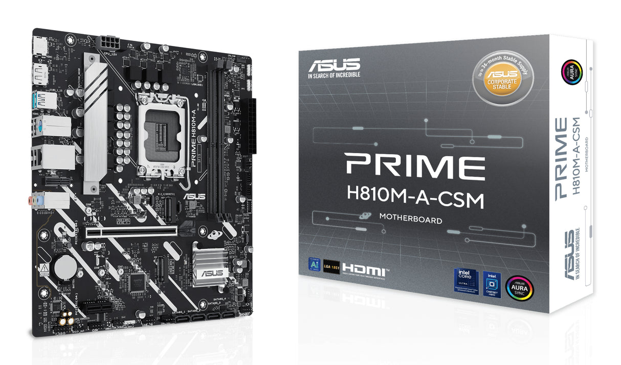 ASUS PRIME H810M-A-CSM Intel H810 LGA 1851 (Socket V1) Micro ATX Intel Core Ultra (Series 2) 128 GB HDD & SSD