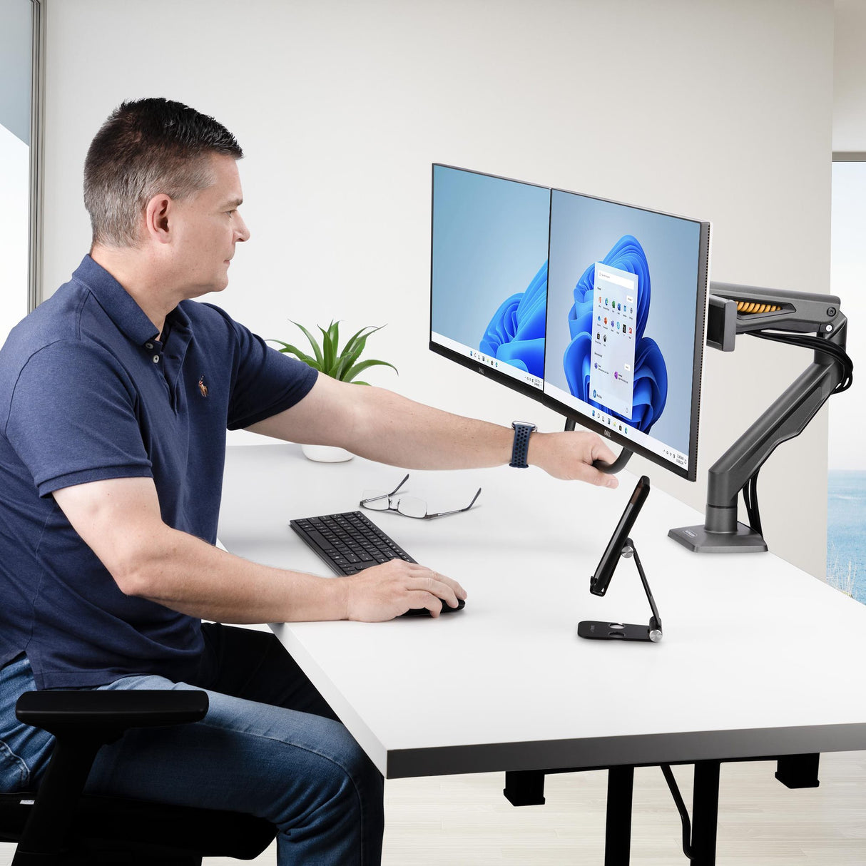 StarTech.com Brazo Soporte de Sobremesa con Travesaño para 2 Monitores - Soporte VESA para Pantallas de 27" - 75x75