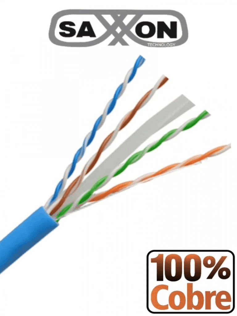 Cable utp cat6 100% cobre, 305 metros, bobinado reelex, color azul para interior. certificado iso9001, ul 444, rohs, ansi/tia/eia. ideal para redes de datos y video. SAXXON OUTP6COP305B