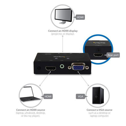StarTech.com Switch Conversor 2x1 VGA + HDMI a HDMI con Conmutado Prioritario y Automático - Selector 1080p Conmutadores