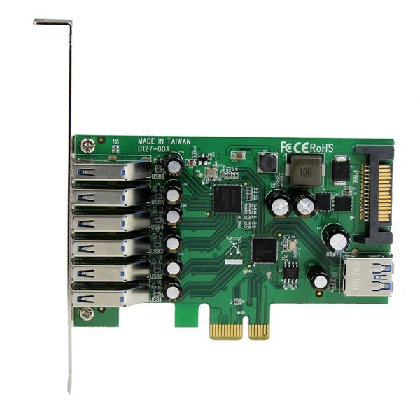 StarTech.com Adaptador tarjeta PCI Express de 7 puertos USB 3.0 con perfil bajo o completo tarjetas y adaptadores de interfaz PCIe SATA, USB 3.2 Gen 1 (3.1 Gen 1) Full-height / Low-profile 6