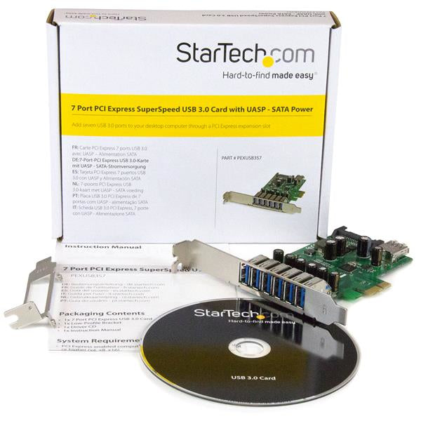 StarTech.com Adaptador tarjeta PCI Express de 7 puertos USB 3.0 con perfil bajo o completo tarjetas y adaptadores de interfaz PCIe SATA, USB 3.2 Gen 1 (3.1 Gen 1) Full-height / Low-profile 6