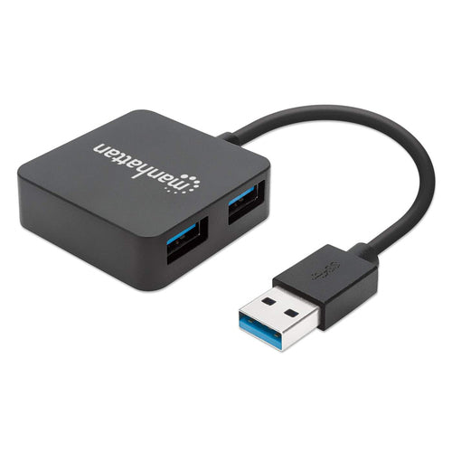 Manhattan Hub USB-A de 4 puertos, 4x USB-A, 5 Gbps (USB 3.0), Funciona por USB (sin fuente externa). Carga rápida: 1 pue