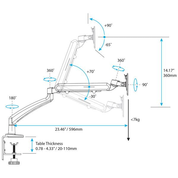 StarTech.com Soporte con Brazo Articulado y Diseño de Perfil Delgado para Monitor Soportes para monitores 1 86,4 cm Si
