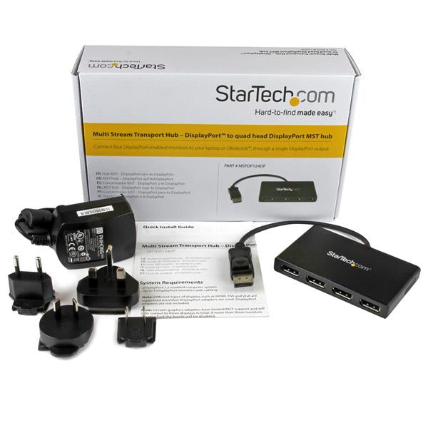 StarTech.com Hub MST de 4 Puertos DisplayPort 1.2 - Divisor Splitter DP de 4 Monitores - Adaptador DP a 4x DisplayPort 1