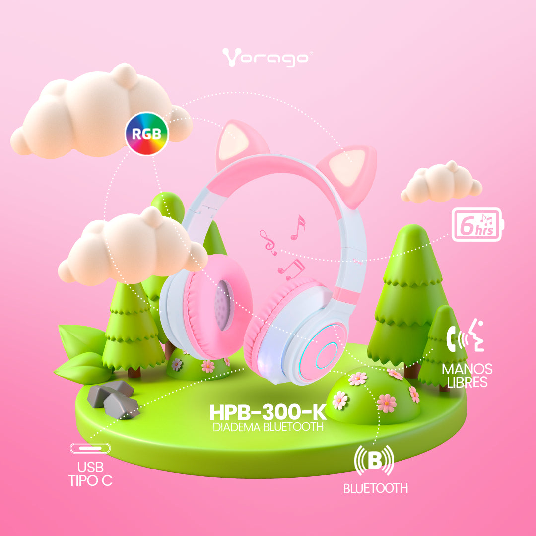Vorago HPB-300-K auricular y casco Auriculares Inalámbrico Diadema Llamadas/Música USB Tipo C Blueto