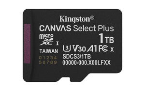Kingston Technology 1TB micSDXC Canvas Select Plus Gen3 150R A1 (Adaptador de SD no incluido) Memorias flash 1 TB MicroS