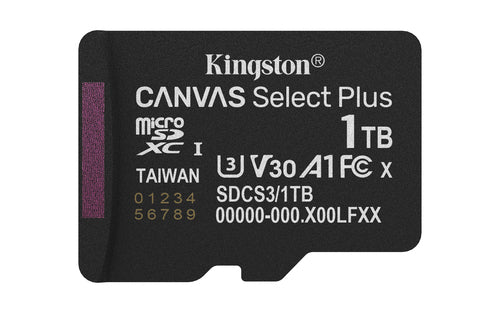 Kingston Technology 1TB micSDXC Canvas Select Plus Gen3 150R A1 (Adaptador de SD no incluido) Memorias flash 1 TB MicroS