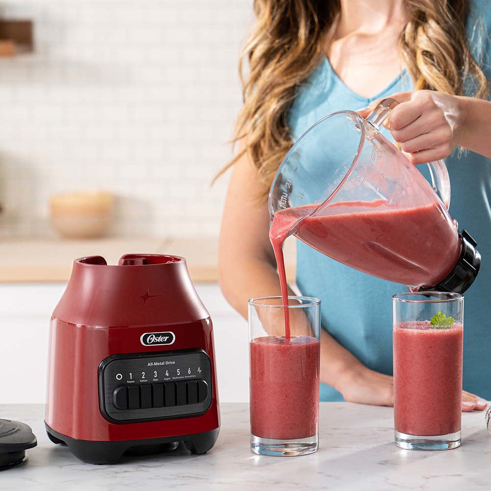 Oster BLSTPEGRPB licuadora 1.5 L Batidora de mesa 800 W Rojo, Función de pulso